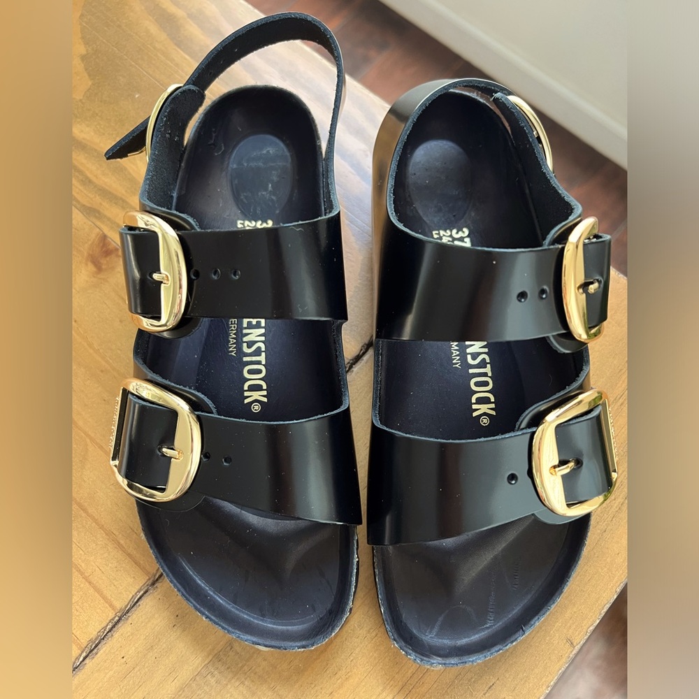 Milano High Shine Big Buckle Leather Sandals